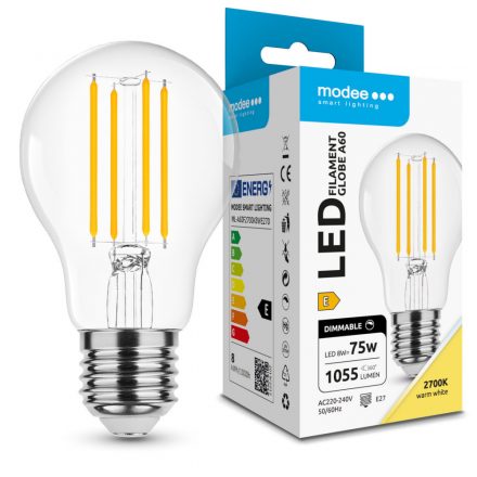 Modee LED Bec Filament A60 8W E27 360° 2700K (1055 lumen) dimm. ERP