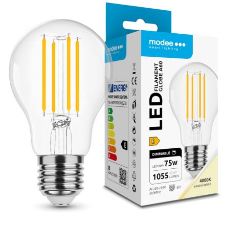 Modee LED Bec Filament A60 8W E27 360° 4000K (1055 lumen) dimm. ERP