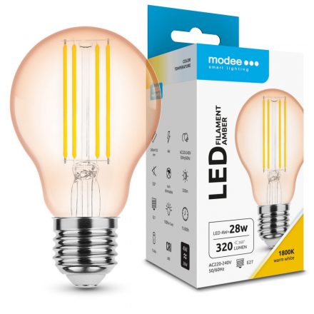 Modee Lighting LED Filament Amber Globe A60 4W E27 320° 1800K (360 lumen)