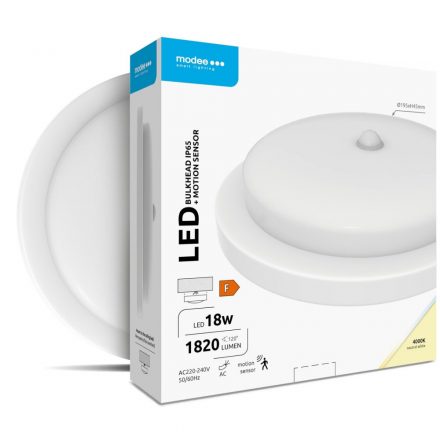 Modee LED Bulkhead Kerek 18W 4000K 1820 lumen IP65 PIR fehér