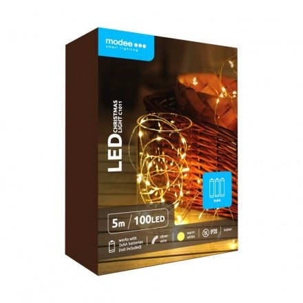 Modee Ghirlandă de Crăciun LED Cupru cu Baterii C1011 (100LED/5m/5cm) cald