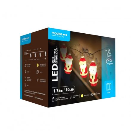 Modee Ghirlandă de Crăciun LED Plastic cu Baterii C1013 (10LED/1.35m/15cm) cald