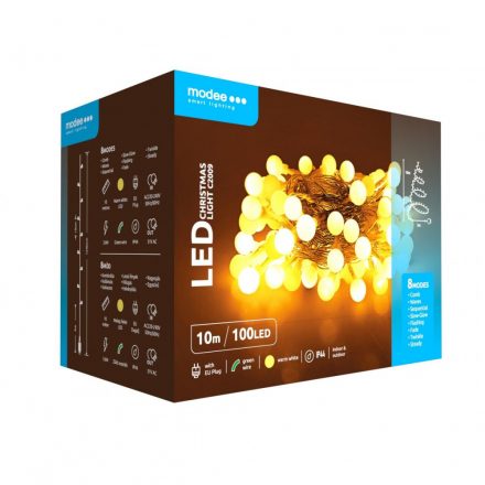 Modee Ghirlandă de Crăciun LED Boabe Plastic cu Adaptor (100LED/10m/10cm) cald