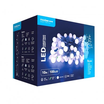 Modee Ghirlandă de Crăciun LED Boabe Plastic cu Adaptor (100LED/10m/10cm) rece