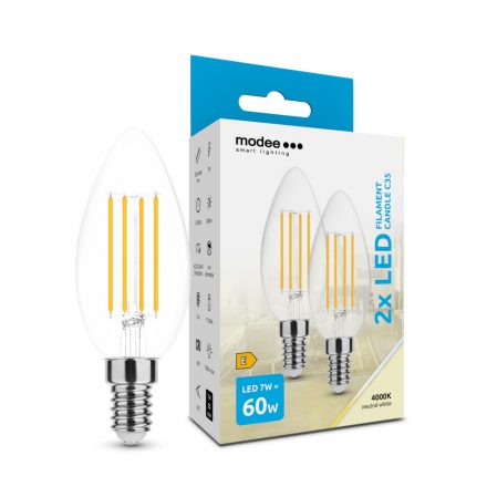 Modee LED Bec Filament Lumânare C35 7W E14 360° 4000K (806 lumen) ERP B2