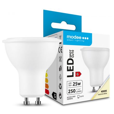 Modee Lighting LED Bec Spot Alu-Plastic 3W GU10 110° 4000K (250 lumen) ERP