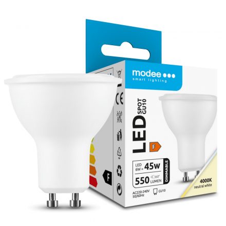 Modee LED Bec Spot Alu-Plastic 6W GU10 110° 4000K (550 lumen) dimm. ERP