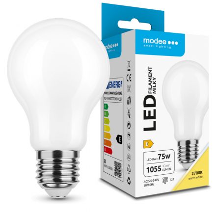 Modee LED Bec Filament Glob Milky A60 8W E27 360° 2700K (1055 lumen) ERP