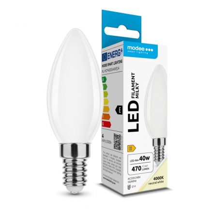 Modee LED Bec Filament Lumânare Milky C35 4W E14 360° 4000K (470 lumen) ERP