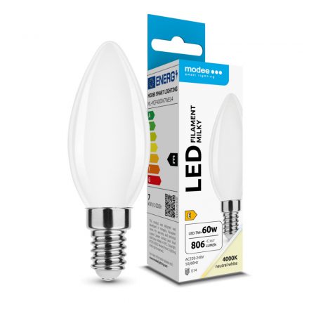 Modee LED Bec Filament Lumânare Milky C35 7W E14 360° 4000K (806 lumen) ERP