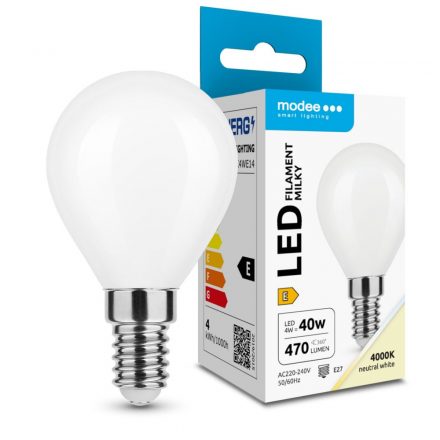 Modee LED Bec Filament Mini Glob Milky G45 4W E14 360° 4000K (470 lumen) ERP