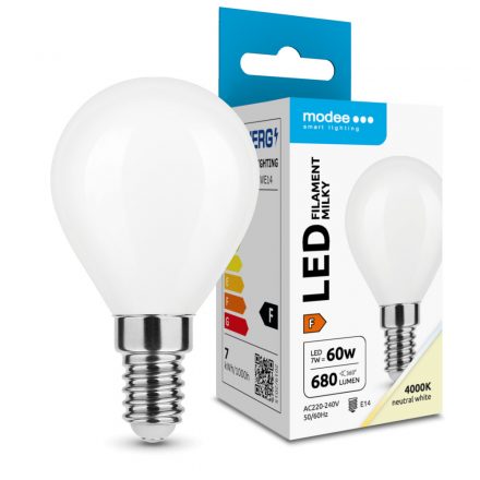 Modee LED Bec Filament Mini Glob Milky P45 7W E14 360° 4000K (680 lumen) ERP