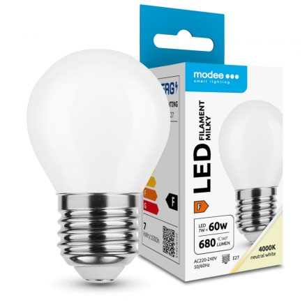 Modee LED Bec Filament Mini Glob Milky P45 7W E27 360° 4000K (680 lumen) ERP