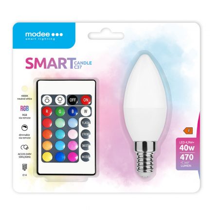 Modee LED Smart (Remote) Candle (Lumânare) C35 4,9W E14 270° RGB+W (470 lumen)