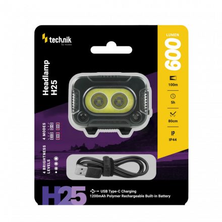 Technik Fejlámpa H25 XPG-2 LED 600 lumen USB-C