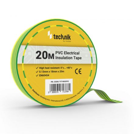 Technik - Bandă izolatoare 0,13mm x 18mm x 20m Galben-Verde